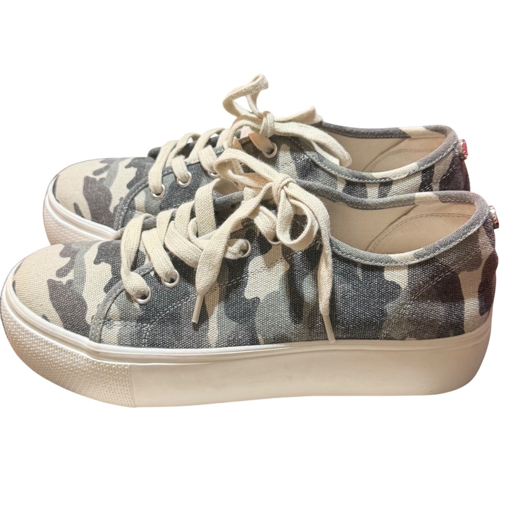Steve Madden Elore Platform Sneaker Womens 8 Camo Canvas Flatform Low Top Y2K - Picture 5 of 8